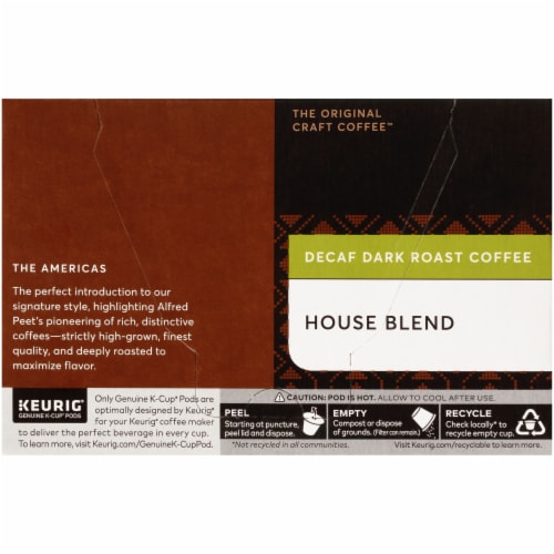 Peet's Coffee House Blend Decaffeinated Dark Roast Coffee K-Cup Pods Perspective: left