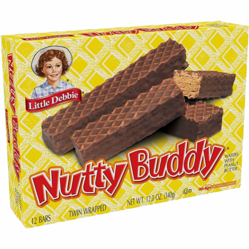 Little Debbie Nutty Buddy Bars, 6 Boxes, 72 Twin Wrapped Wafer Cookies with Peanut Butter Perspective: left