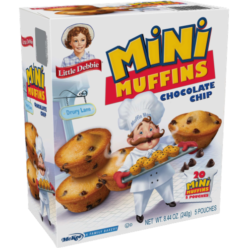 Little Debbie Chocolate Chip Mini Muffins, 8 Boxes, 40 Travel Pouches of Bite Size Muffins Perspective: left