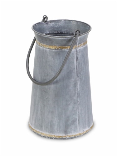 Cheungs 5522L Tall Round Galvanized Planter with Top & Bottom Gold Welding Accents & Swivel H Perspective: left
