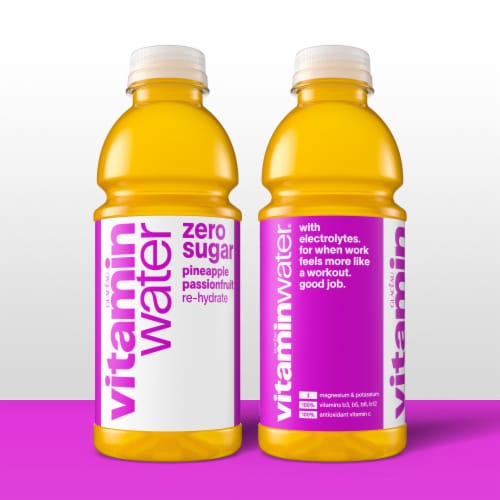 vitaminwater® Re-Hydrate Pineapple Passionfruit Zero Sugar Flavored Bottled Water Beverage Perspective: left