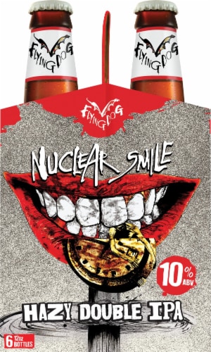 Flying Dog Nuclear Smile Hazy Double IPA Perspective: left