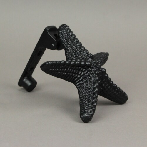 Rustic Black Enamel Cast Iron Coastal Starfish Door Knocker Sea Star Perspective: left