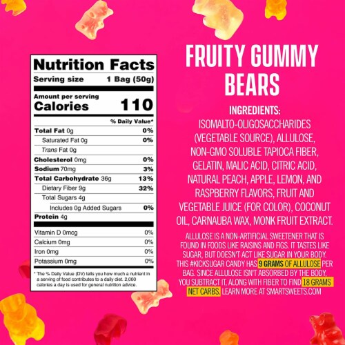 SmartSweets Smart Sweets, Gummy Bears Fruity, 1.8 Ounce (Pack of 1) Perspective: left