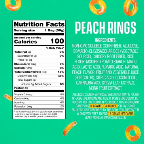 SmartSweets SMART SWEETS Peach Rings, 1.8 OZ (Pack of 12) Perspective: left