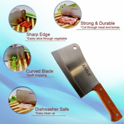 Meat Cleaver, Heavy Duty Knife with Solid Wood Handle (Stainless Steel, 8-In) Perspective: left