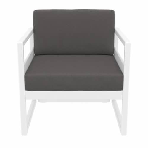 Siesta ISP131-WHI-CCH Mykonos Patio Club Chair with Sunbrella Charcoal Cushion - White Perspective: left