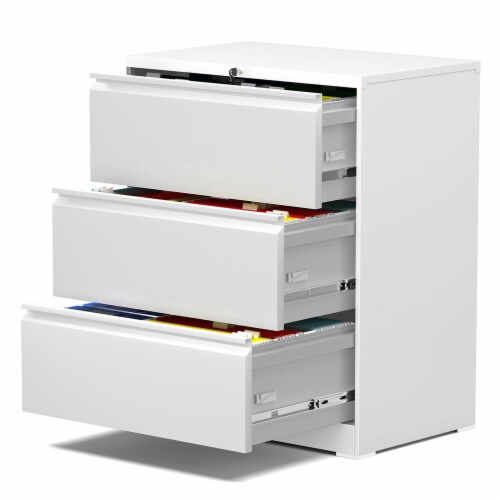 AOBABO 3 Drawer Lateral File Cabinet w/ Lock for Letter/Legal Size Paper, White Perspective: left