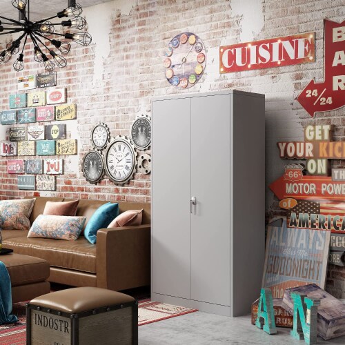 Aobabo 72 Inch Rolling Locking Storage Cabinet with Adjustable Shelves, Gray Perspective: left