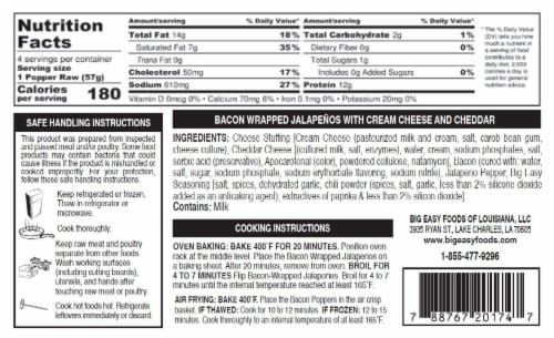 Big Easy Foods Cream Cheese and Cheddar Bacon-Wrapped Jalapenos Perspective: left