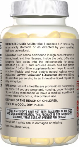 Jarrow Formulas L-Carnitine Veggie Liquid Capsules 500mg Perspective: left