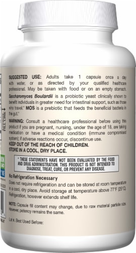 Jarrow Formulas® Saccharomyces Boulardii + MOS Probiotic + Prebiotic Veggie Capsules Perspective: left