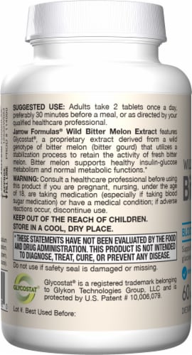 Jarrow Formulas® Wild Bitter Melon Extract Blood Sugar Support Vegan Tablets 1500mg Perspective: left
