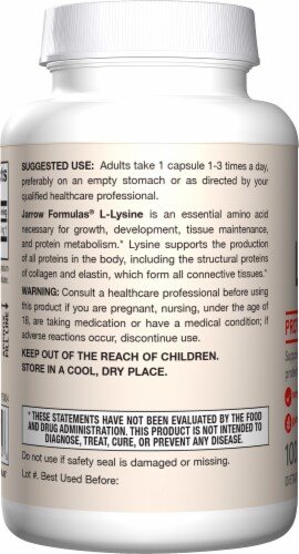Jarrow Formulas® L-Lysine 500 mg Protein Synthesis Dietary Supplement Capsules Perspective: left