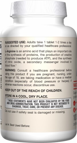 Jarrow Formulas® Vegan Arginine 1000 mg Vascular Support Dietary Supplement Tablets Perspective: left