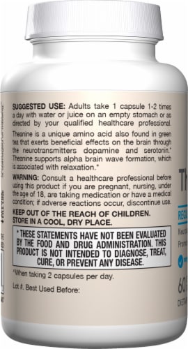 Jarrow Formulas® Vegan Theanine 100 Regular Strength Capsules 100mg Perspective: left