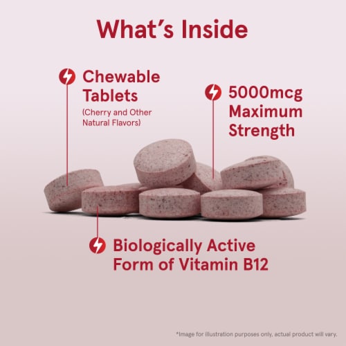 Jarrow Formulas® Methyl B-12 Maximum Strength Cherry Flavored Chewable Energy Tablets 5000mcg Perspective: left