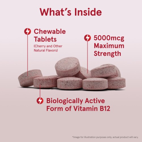 Jarrow Formulas® Maximum Strength Methyl B-12 Cherry Chewable Tablets 5000 mcg Perspective: left
