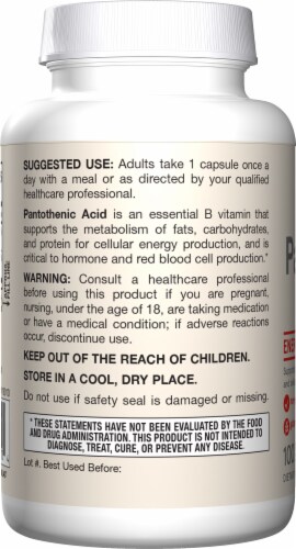 Jarrow Formulas® Pantothenic Acid B5 500 mg Dietary Supplement Veggie Capsules Perspective: left