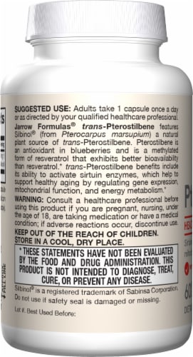 Jarrow Formulas® Trans Pterostilbene Healthy Aging Vitality Support Veggie Capsules 50mg Perspective: left