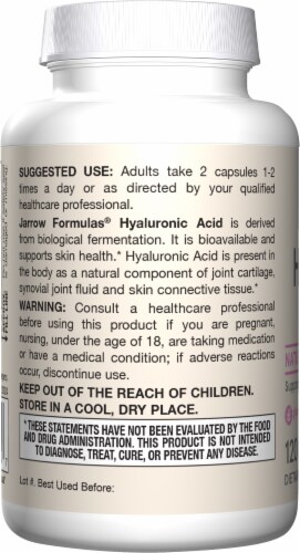 Jarrow Formulas® Hyaluronic Acid Naturally Derived Beauty Veggie Capsules 120mg Perspective: left