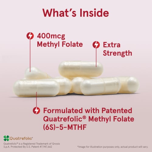 Jarrow Formulas® Extra Strength Methyl Folate Capsules Perspective: left