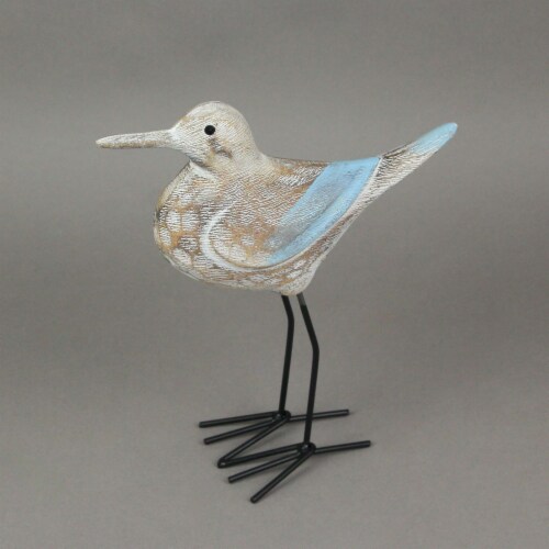 Carved Wood and Metal Sandpiper Shorebird Statue Coastal Accent Perspective: left