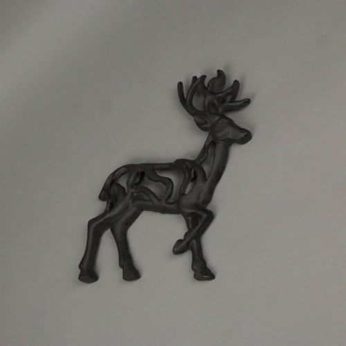 Rustic Brown Cast Iron Open Work Deer Wall Hanging 11.5 Inches High Buck Stag Perspective: left