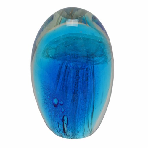 5 Inch Glass Glow In The Dark Jellyfish Paperweight Bookend Coastal Home Decor Sculpture Perspective: left
