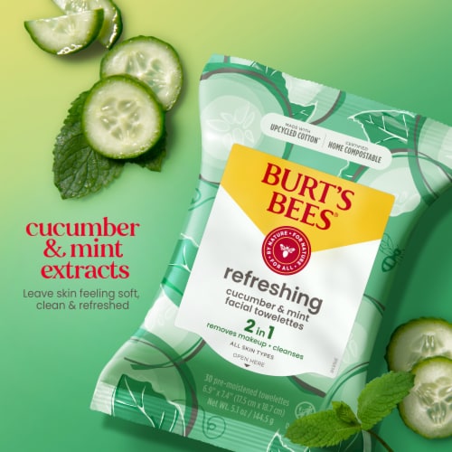 Burts Bees Refreshing Cucumber and Mint Facial Towelettes Perspective: left