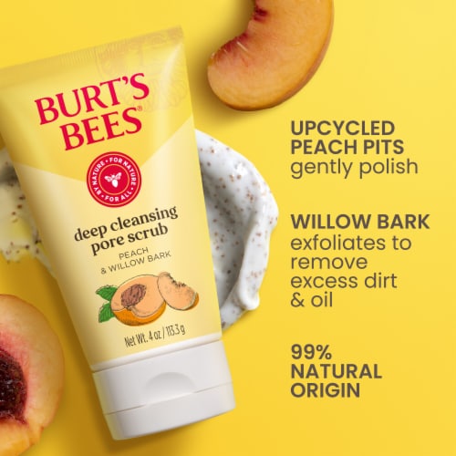 Burt's Bees Peach and Willow Bark Deep Cleansing Pore Scrub Perspective: left