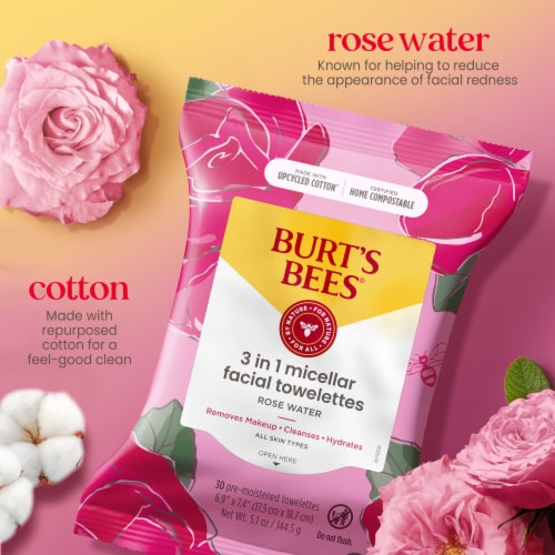 Burt's Bees Micellar Rose Water Facial Towelettes Perspective: left