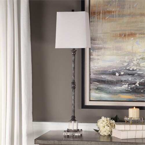 Uttermost Teala Crystal and Metal Buffet Table Lamp in Aged Black and White Perspective: left