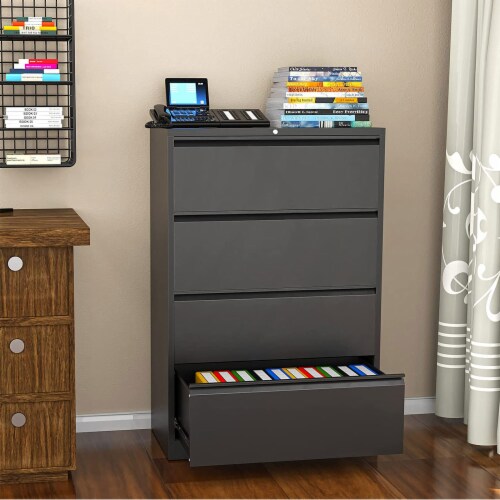 AOBABO 4 Drawer Lateral File Cabinet w/ Lock for Letter/Legal Size Paper, Black Perspective: left