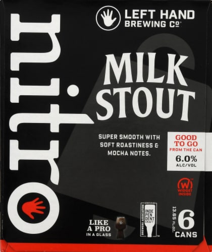 Left Hand Brewing Co. Milk Stout Nitro Beer 6 Cans Perspective: left