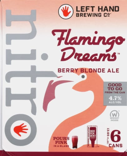 Left Hand Brewing Co. Flamingo Dreams Nitro Berry Blonde Ale Perspective: left