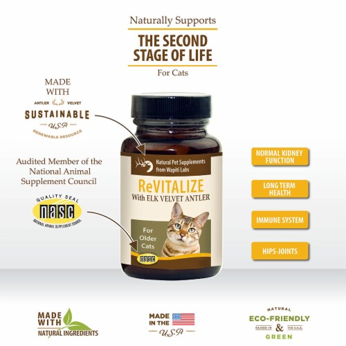 Wapiti ReVitalize -Joint, Hips, Overall & Immune Support Supplement for older Cats Perspective: left