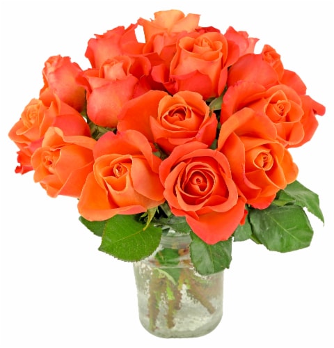 Coming Up Roses Fresh Flower Arrangement In Glass Vase 16 stems Perspective: left