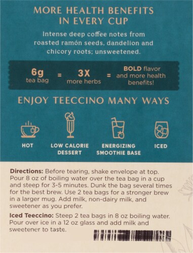 Teeccino Dandelion Dark Roast Herbal Tee Bags Perspective: left