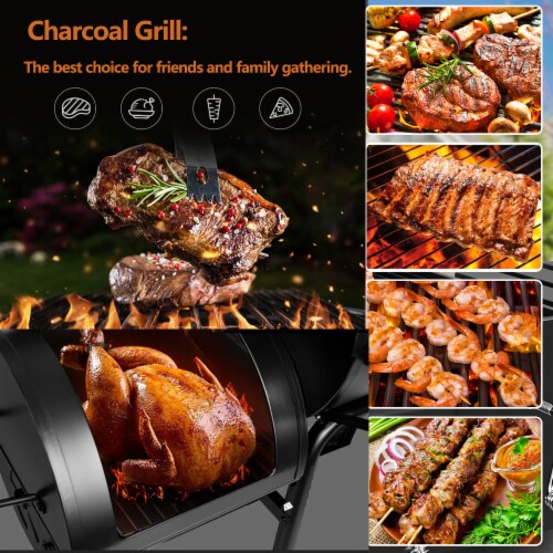 SUGIFT Heavy-Duty Charcoal Grill Offset Smoker with Cover in Black Perspective: left