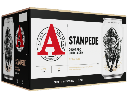 Avery Stampede Gold Lager Craft Beer Cans Perspective: left
