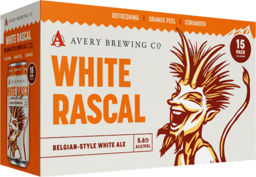 Avery White Rascal Belgian-Style White Ale Craft Beer Cans Perspective: left
