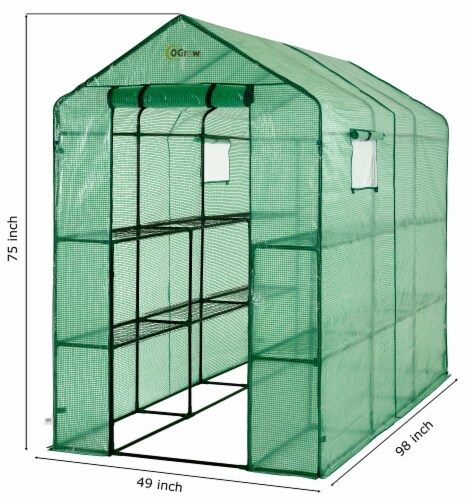 2 Tier 12 Shelf Greenhouse PE Replacement Cover - To Fit Frame Size 49.2"W X 98.4"D X 74.8"H Perspective: left