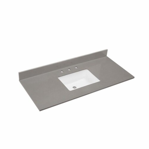 49 in. Composite Stone Vanity Top in Concrete Gray with White Basin Perspective: left