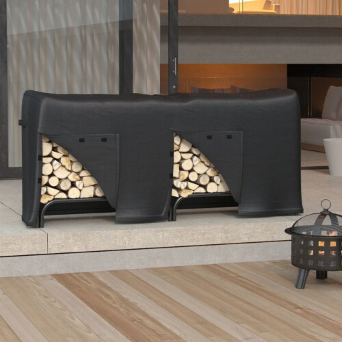 Gibson Living 8 Foot Black Water Resistant Firewood Log Rack Cover Gibson Living 8 Foot Black Water Resistant Firewood Log Rack Cover