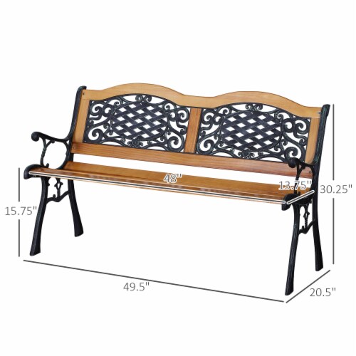 127CM Outdoor Garden Bench With Floral Design Backrest And Slatted Seat