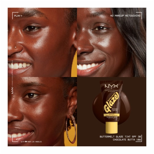 NYX Professional Makeup Buttermelt Glaze Soft Glow Skin Tint with SPF 30 10 Chocolate Butta Perspective: left