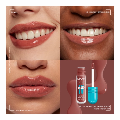 NYX Professional Makeup Lip IV Lip Gloss Stain Hydrating 02 Hydra Honey Perspective: left