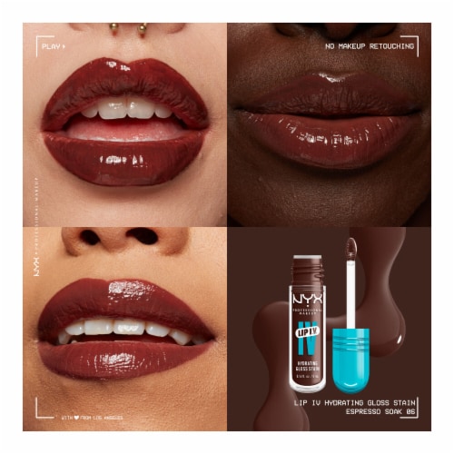 NYX Professional Makeup Lip IV Lip Gloss Stain Hydrating 06 Espresso Soak Perspective: left