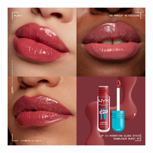 NYX Professional Makeup Lip IV Lip Gloss Stain Hydrating 07 Bubblegum Burst Perspective: left